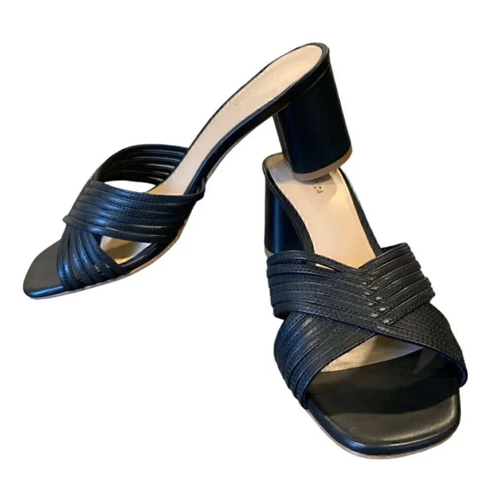 Via Spiga Rafaela Black Leather Mule Sandals